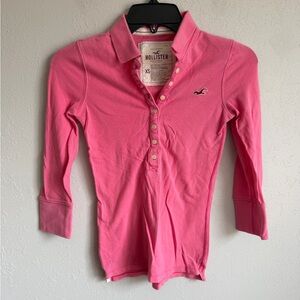Hollister Hot Pink Y2K 2000s Half Sleeve Half Button Polo Blouse Women XS Barbie